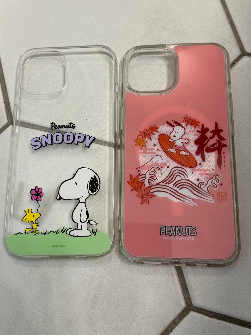 Peanuts Snoopy Pink & Clear Phone Case Pair iPhone 15